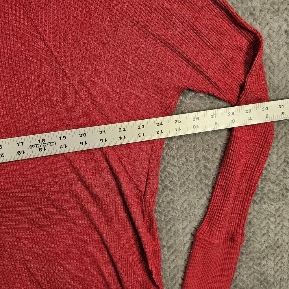 Free‎ People Berry Red Waffle Knit Thermal Lace Yoke Dolman Sleeve Top Small